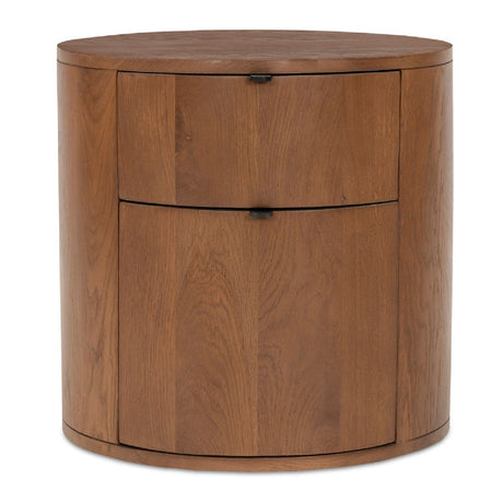   Modern European furniture - Brown Oak Round 2-Drawer Nightstand - www.oroa.com | Oroa.com