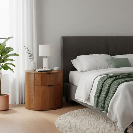   Modern European furniture - Brown Oak Round 2-Drawer Nightstand - www.oroa.com | Oroa.com