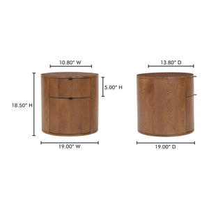   Modern European furniture - Brown Oak Round 2-Drawer Nightstand - www.oroa.com | Oroa.com