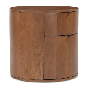   Modern European furniture - Brown Oak Round 2-Drawer Nightstand - www.oroa.com | Oroa.com