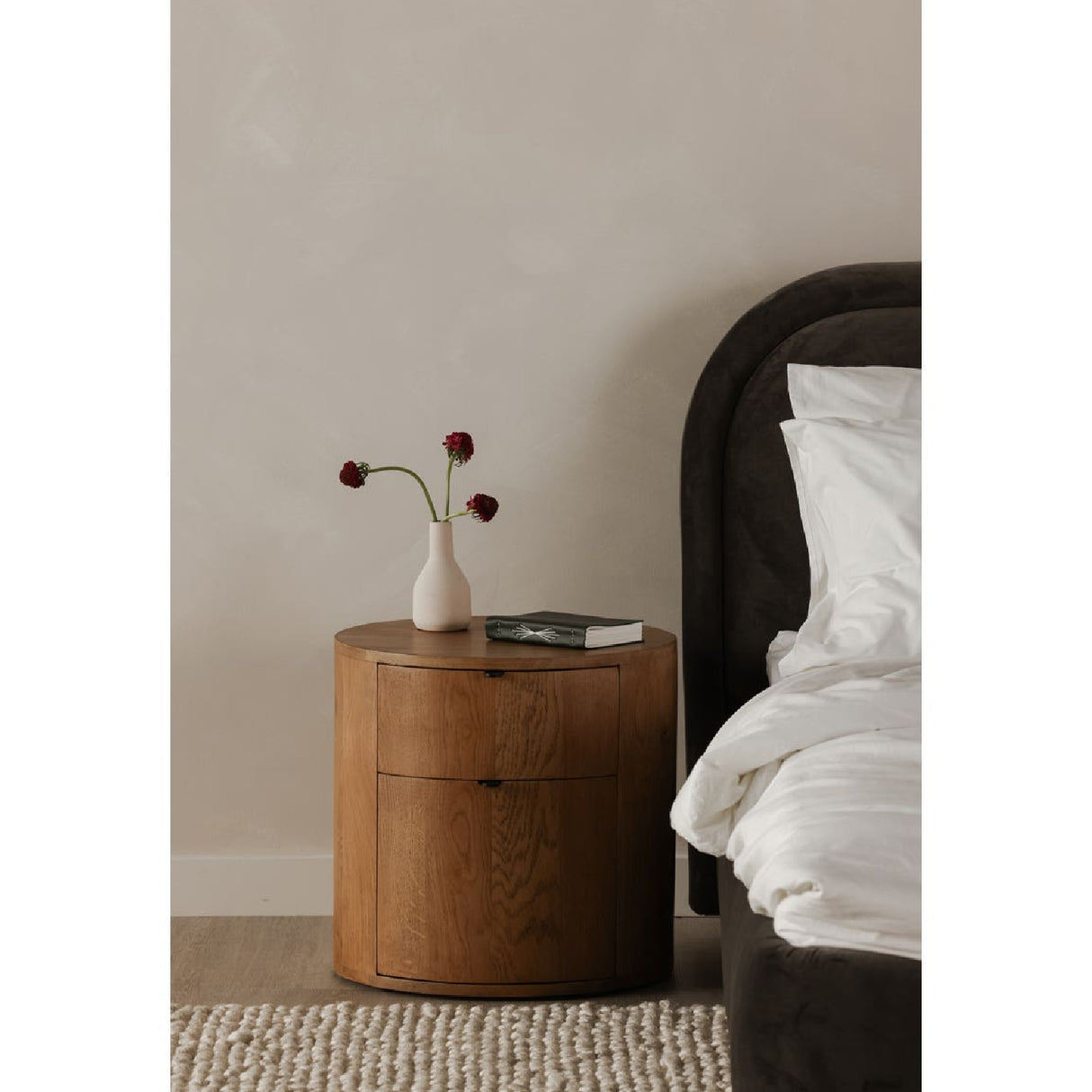   Modern European furniture - Natural Oak Round 2-Drawer Nightstand - www.oroa.com | Oroa.com