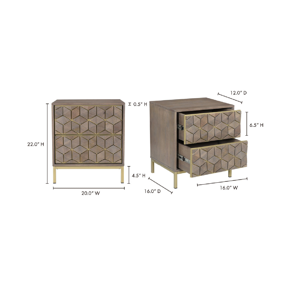   Modern European furniture - Gray Patterned 2-Drawer Nightstand - www.oroa.com | Oroa.com