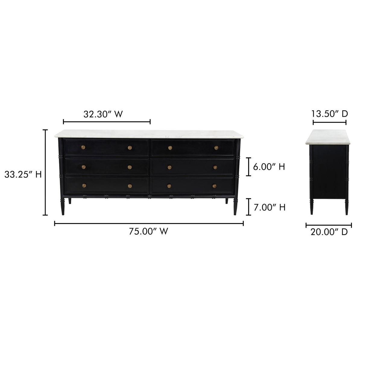   Modern European furniture - Black 6-Drawer Chest - www.oroa.com | Oroa.com