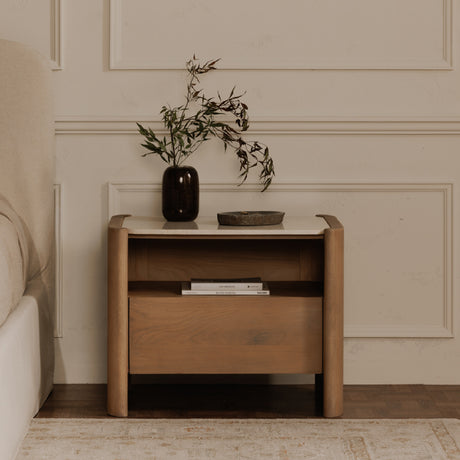   Modern European furniture - Marble Top Oak Nightstand - www.oroa.com | Oroa.com