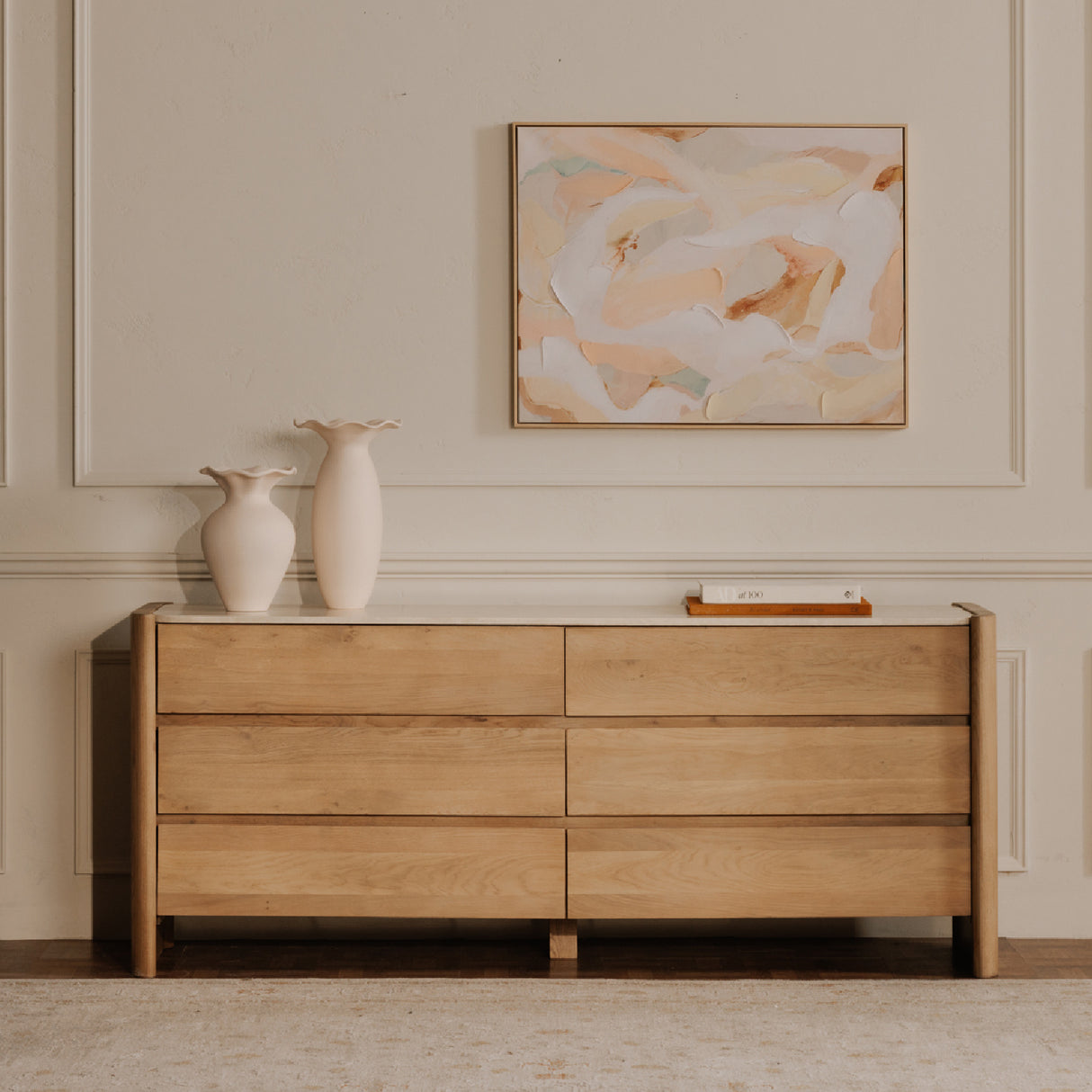   Modern European furniture - Marble Top Oak 6-Drawer Dresser - www.oroa.com | Oroa.com