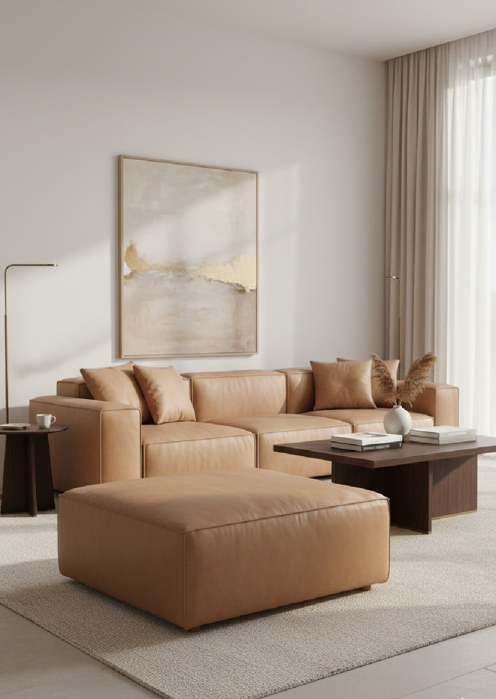  Modern European furniture - Tan Leather Square Ottoman - www.oroa.com | Oroa.com