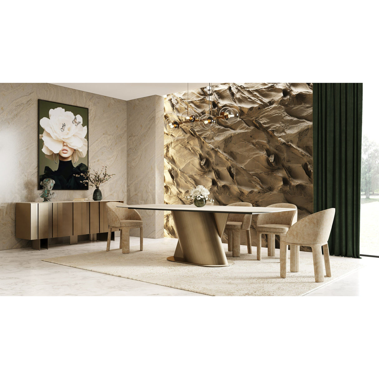   Travertine-Look Finish Dining Table | Oroa.com