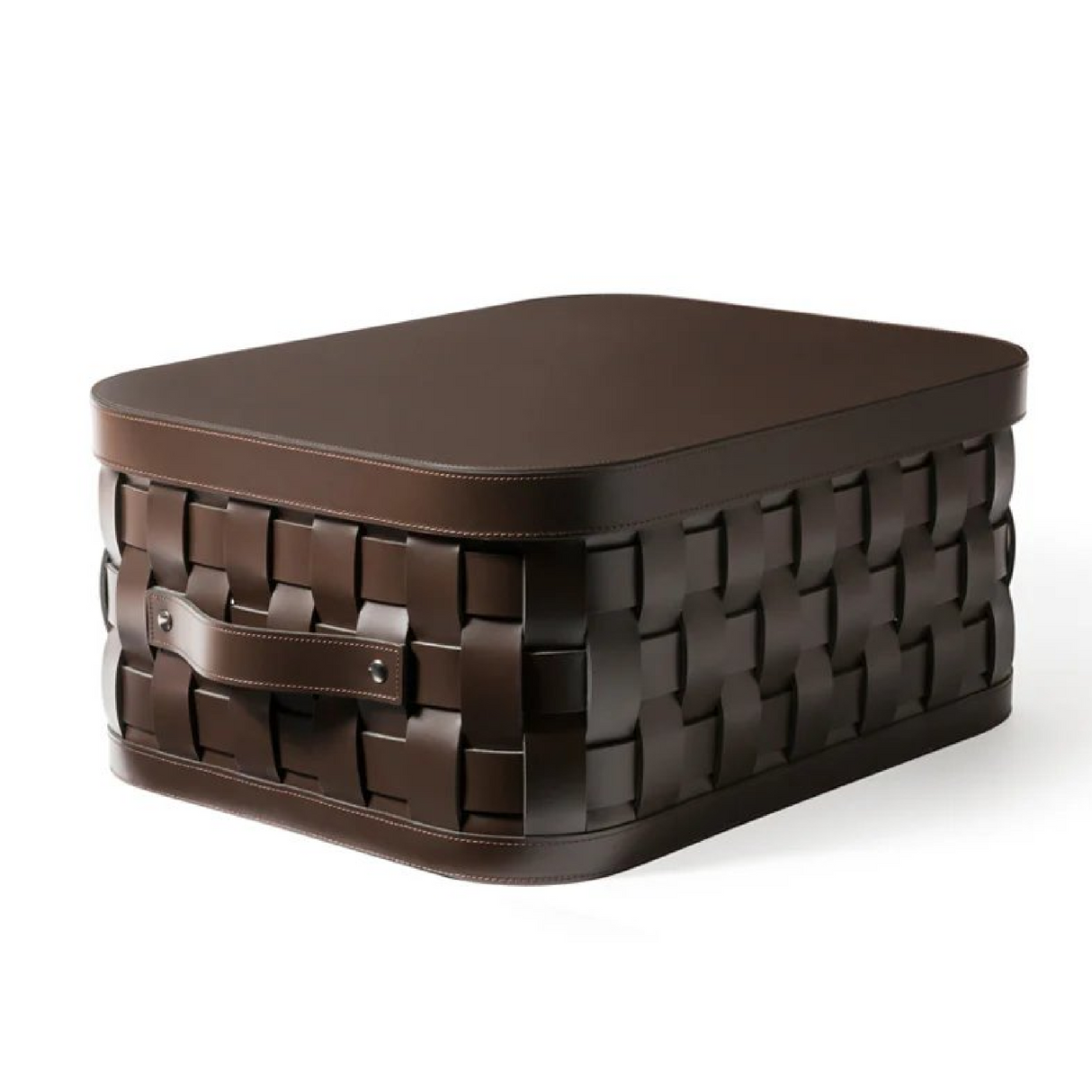  Rectangular Woven Leather Lidded Basket S | Oroa.com