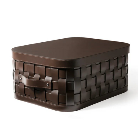   Rectangular Woven Leather Lidded Basket S | Oroa.com