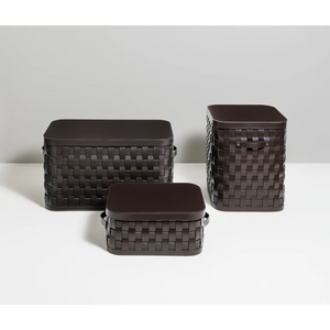   Rectangular Woven Leather Lidded Basket S | Oroa.com