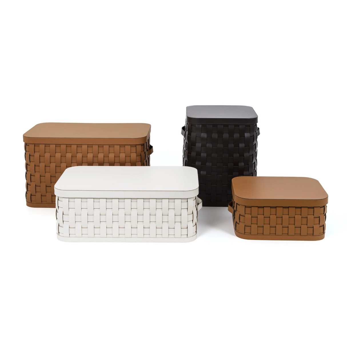   Rectangular Woven Leather Lidded Basket S | Oroa.com
