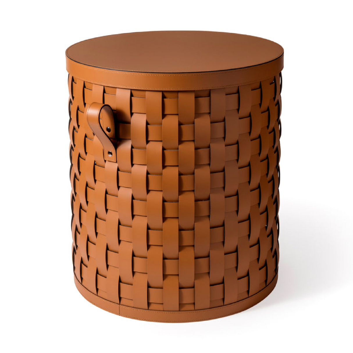   Lidded Woven Leather Short Basket | Oroa.com