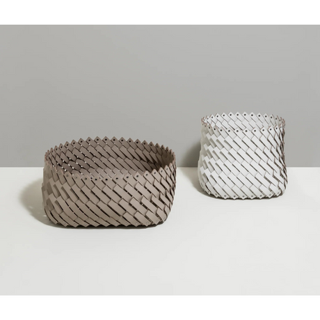   Woven Leather Strips Square Basket L | Oroa.com