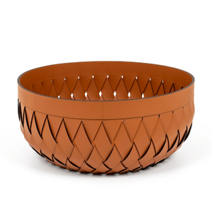   Handwoven Leather Round Basket L | Oroa.com