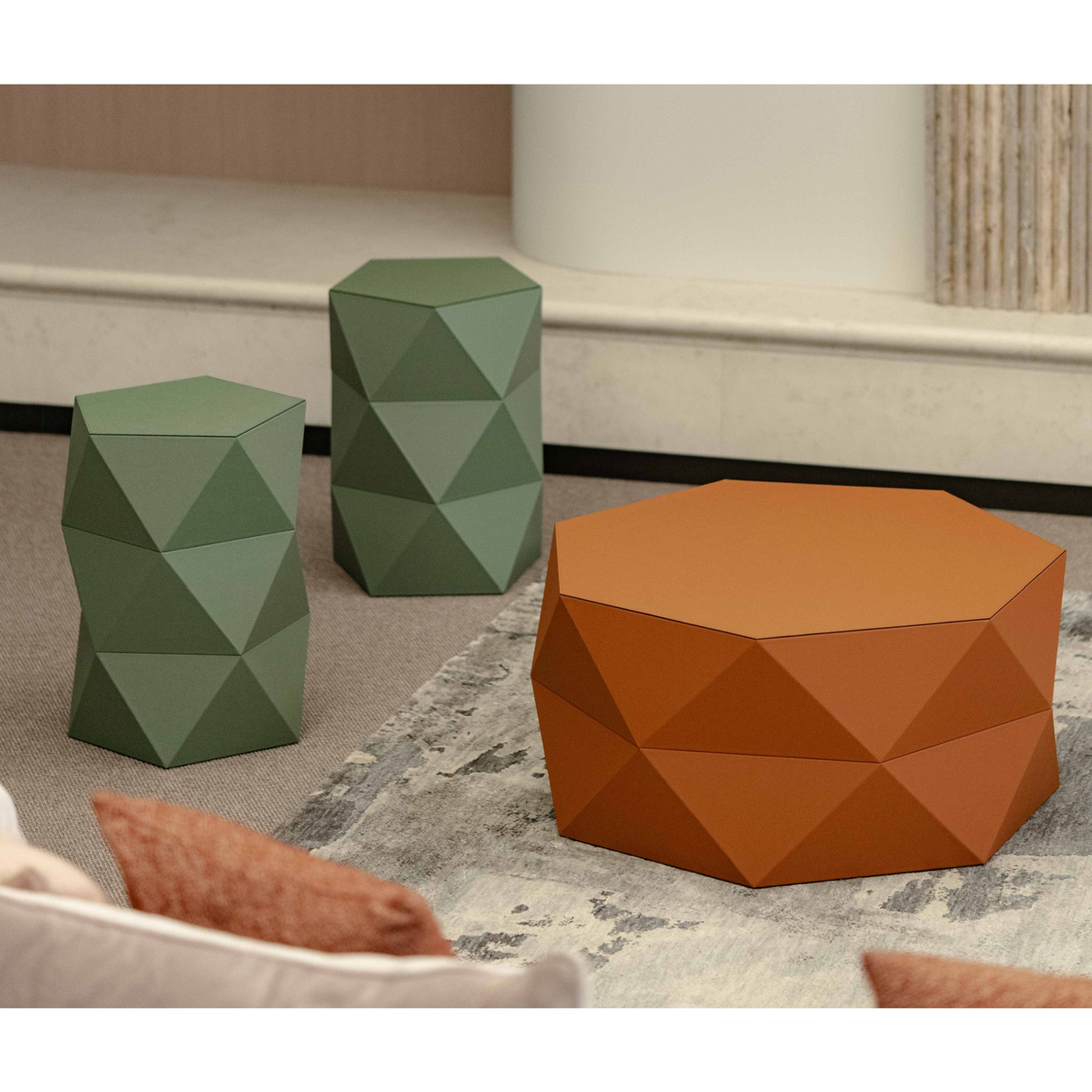   Leather Faceted Accent Stool | Oroa.com