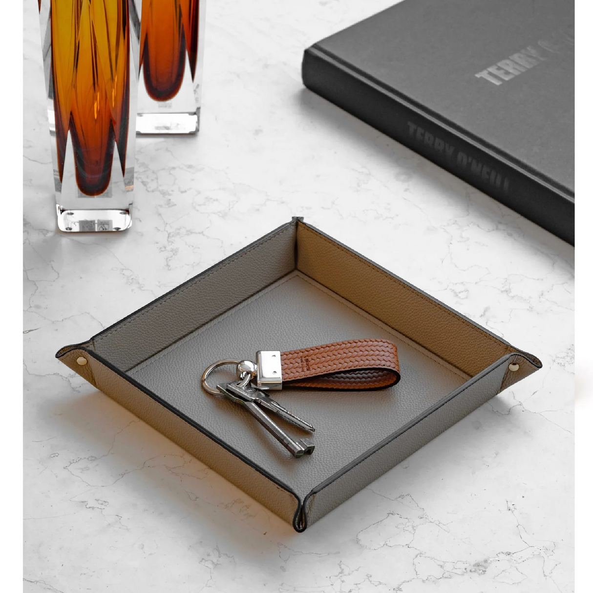   Square Studded Leather Trinket Tray | Oroa.com