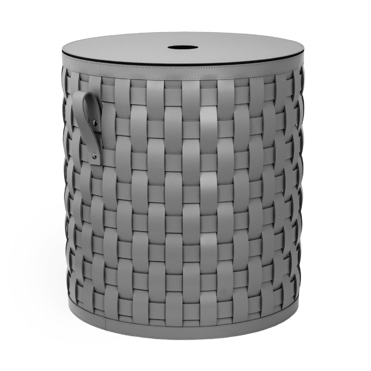   Flat Lidded Leather Round Basket | Oroa.com