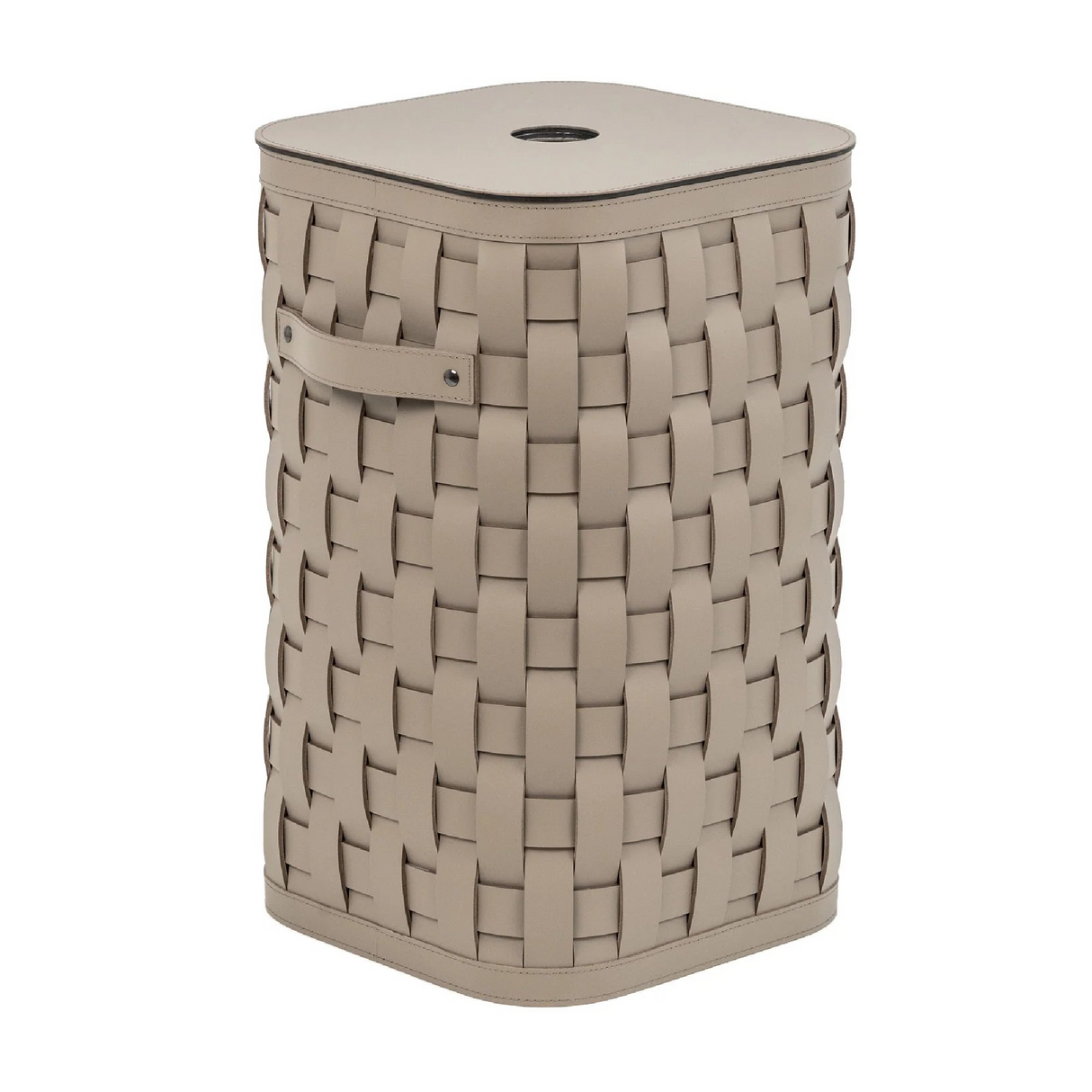   Taupe Leather Lidded Basket S | Oroa.com