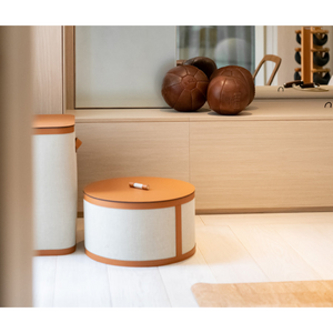   Leather Cylindrical Tall Round Basket | Oroa.com