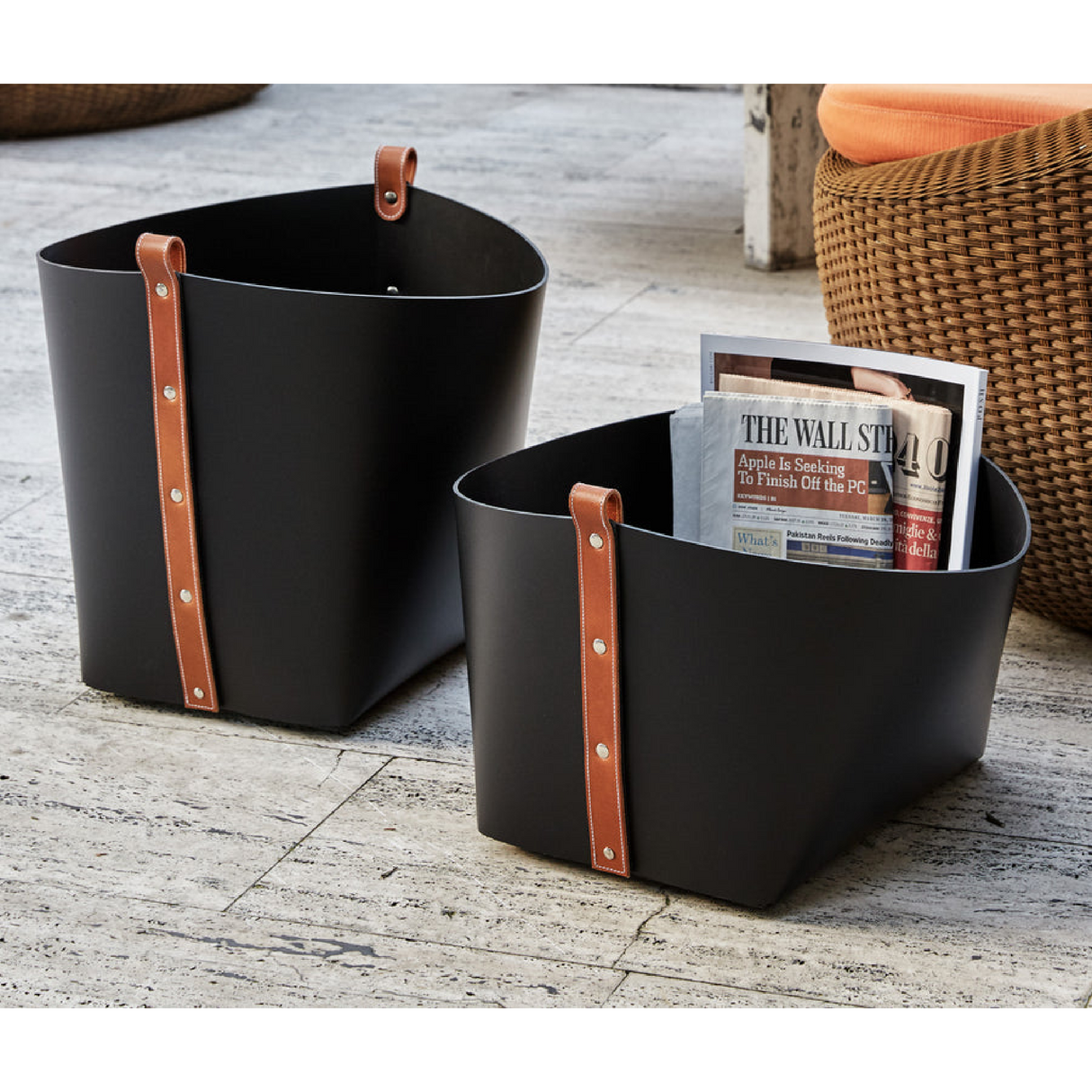   Flared Leather Basket | Oroa.com