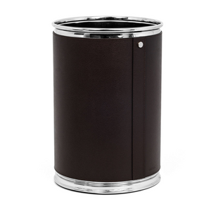   Leather Covered Round Metal Bin | Oroa.com