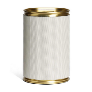   Leather Covered Round Metal Bin | Oroa.com