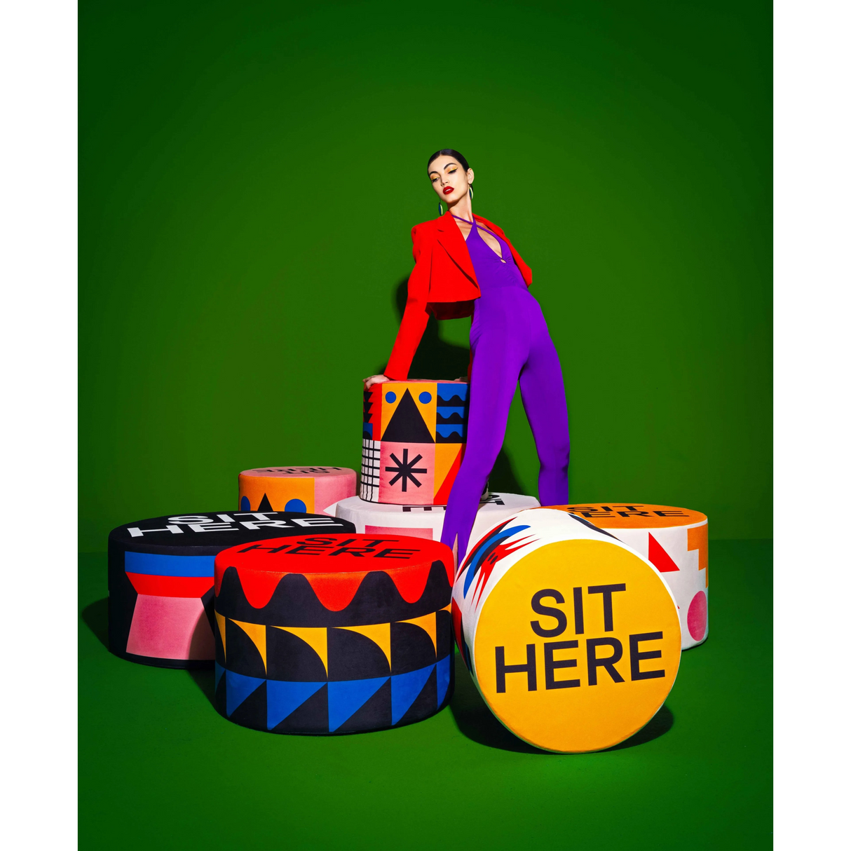   Multicolored Pattern Pouf M | Oroa.com