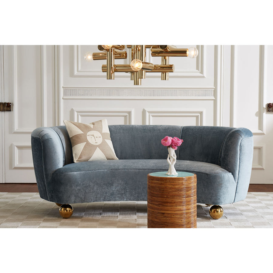   Brass Orb Feet Curved Sofa | Oroa.com