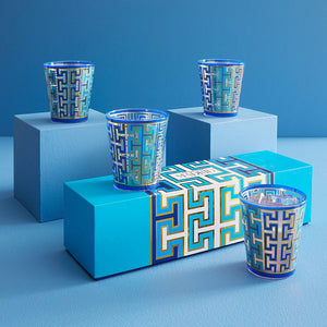   Blue Patterned Glassware Set (4) | Oroa.com