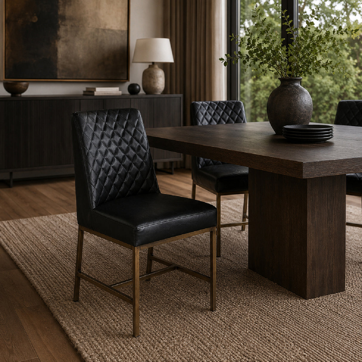   Modern European furniture - Diamond-Stitched Leather-Inspired Dining Chairs (2) - www.oroa.com | Oroa.com