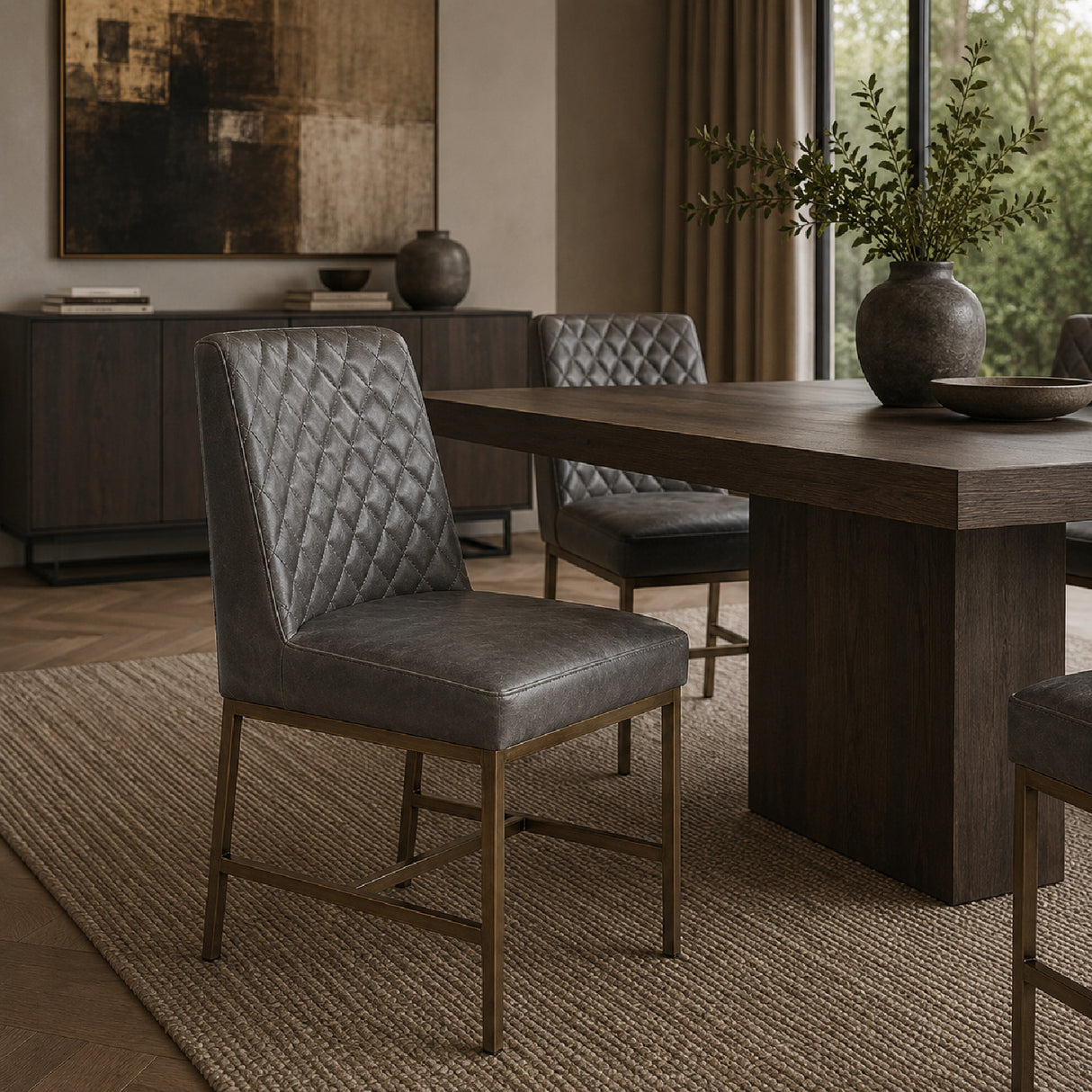   Modern European furniture - Diamond-Stitched Leather-Inspired Dining Chairs (2) - www.oroa.com | Oroa.com