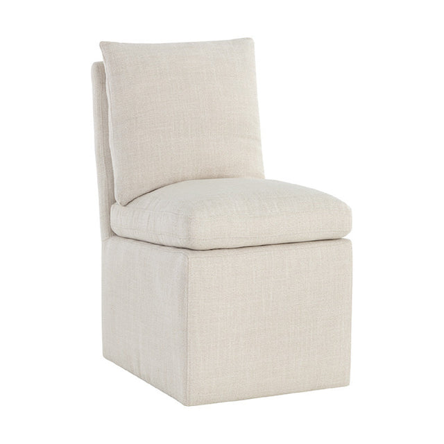 Modern European furniture - White Linen Wheeled Dining Chair - www.oroa.com