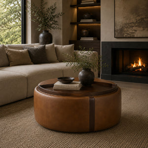   Modern European furniture - Round Leather Wheeled Storage Ottoman - www.oroa.com | Oroa.com