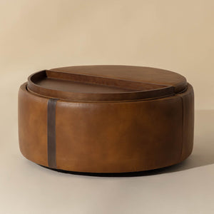   Modern European furniture - Round Leather Wheeled Storage Ottoman - www.oroa.com | Oroa.com