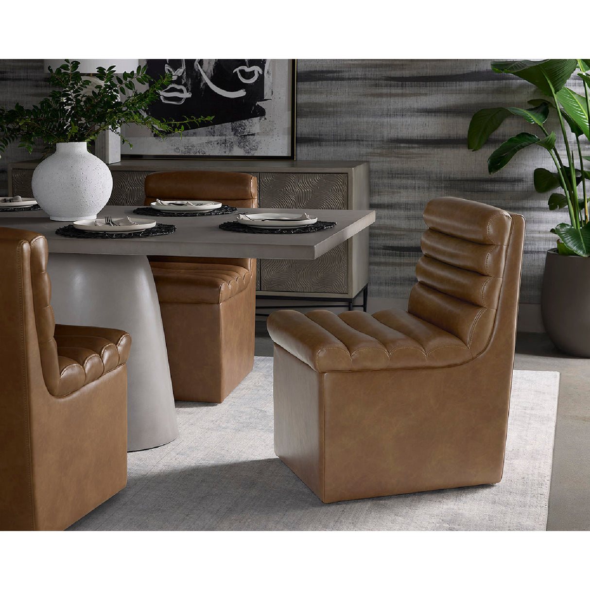   Modern European furniture - Leather Look Wheeled Dining Chair - www.oroa.com | Oroa.com