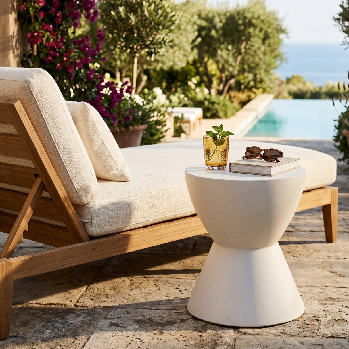   White Hourglass Indoor/Outdoor End Table | Oroa.com