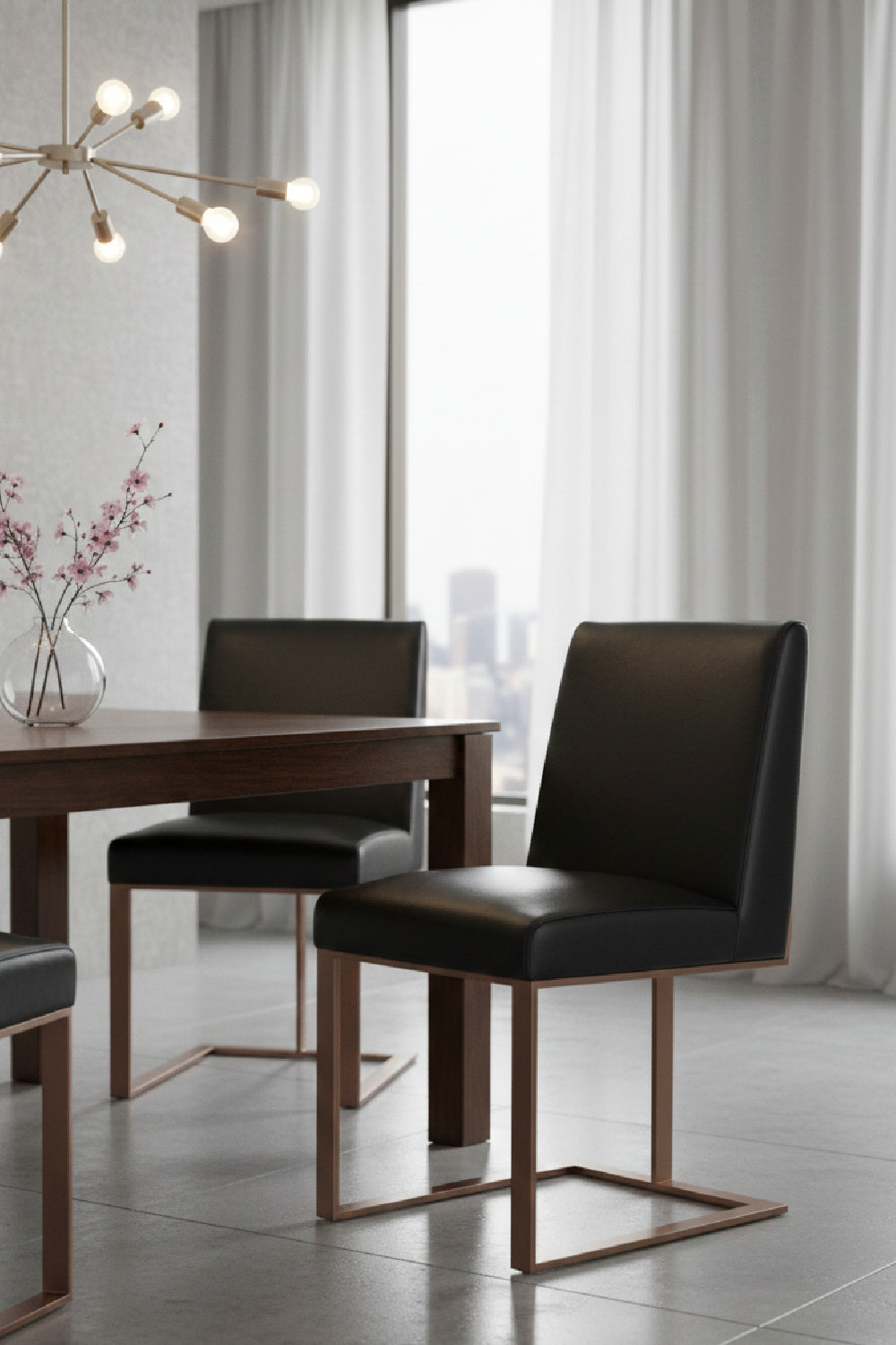   Modern European furniture - Black Leather Cantilevered Dining Chair - www.oroa.com | Oroa.com