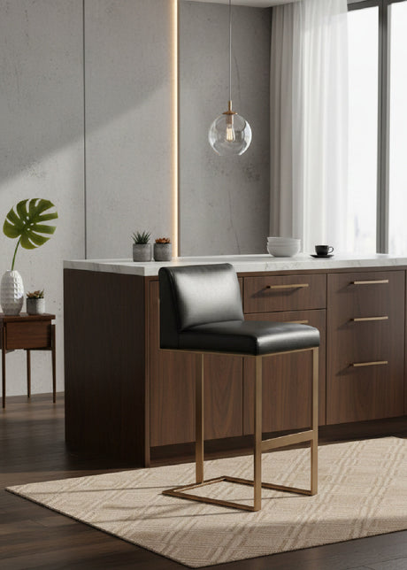   Modern European furniture - Black Leather Cantilevered Bar Stool  - www.oroa.com | Oroa.com