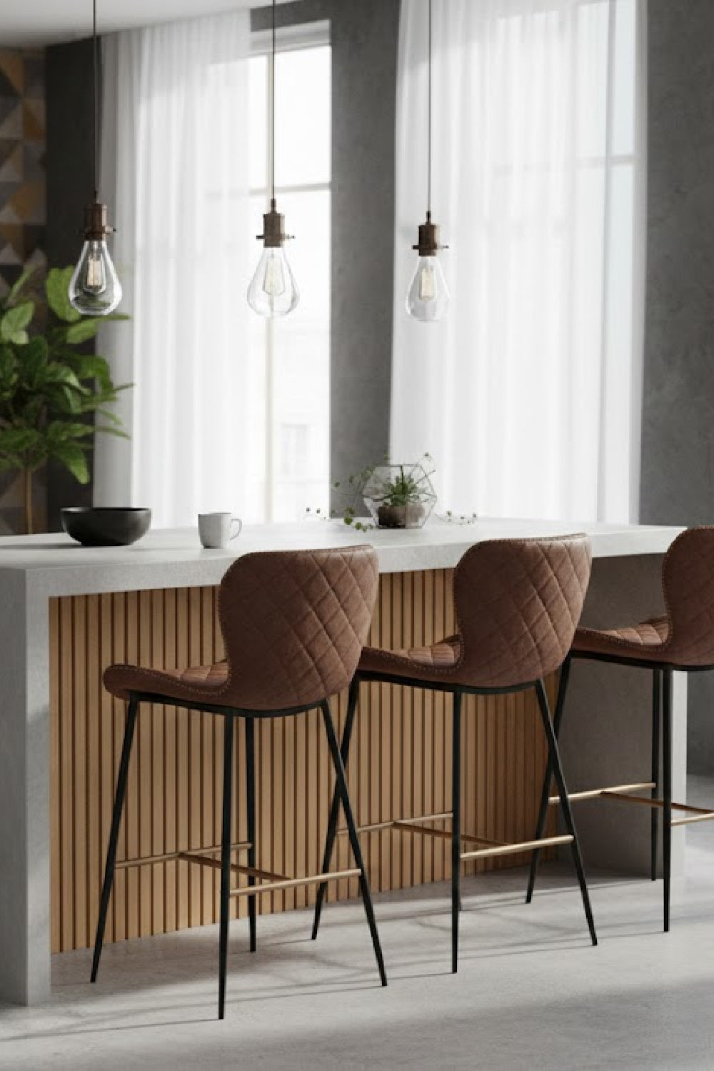   Modern European furniture - Leather-Look Diamond-Stitched  Counter Stools (2) - www.oroa.com | Oroa.com