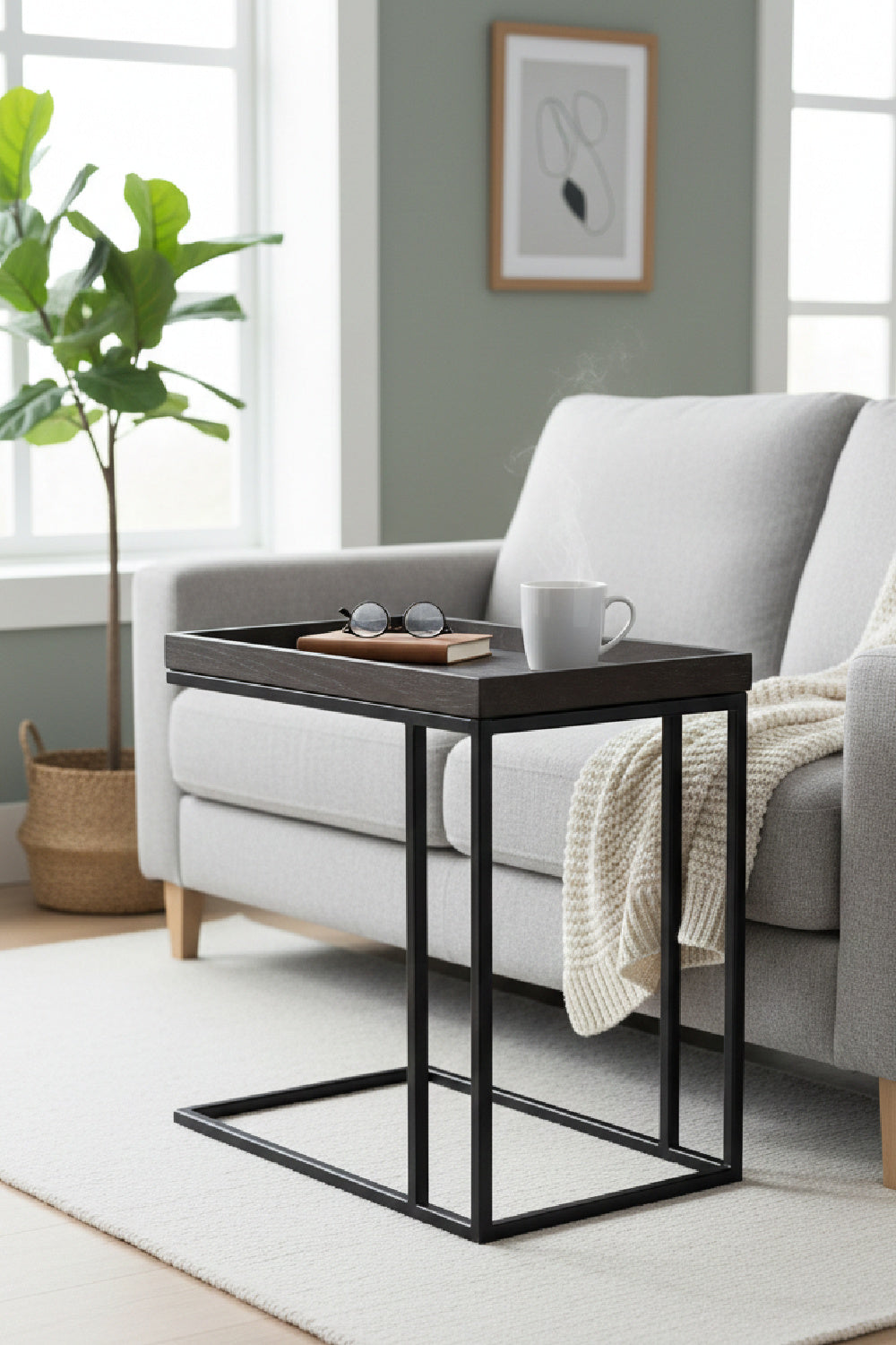   Modern European furniture  Gray Oak C-Shaped Side Table - www.oroa.com | Oroa.com