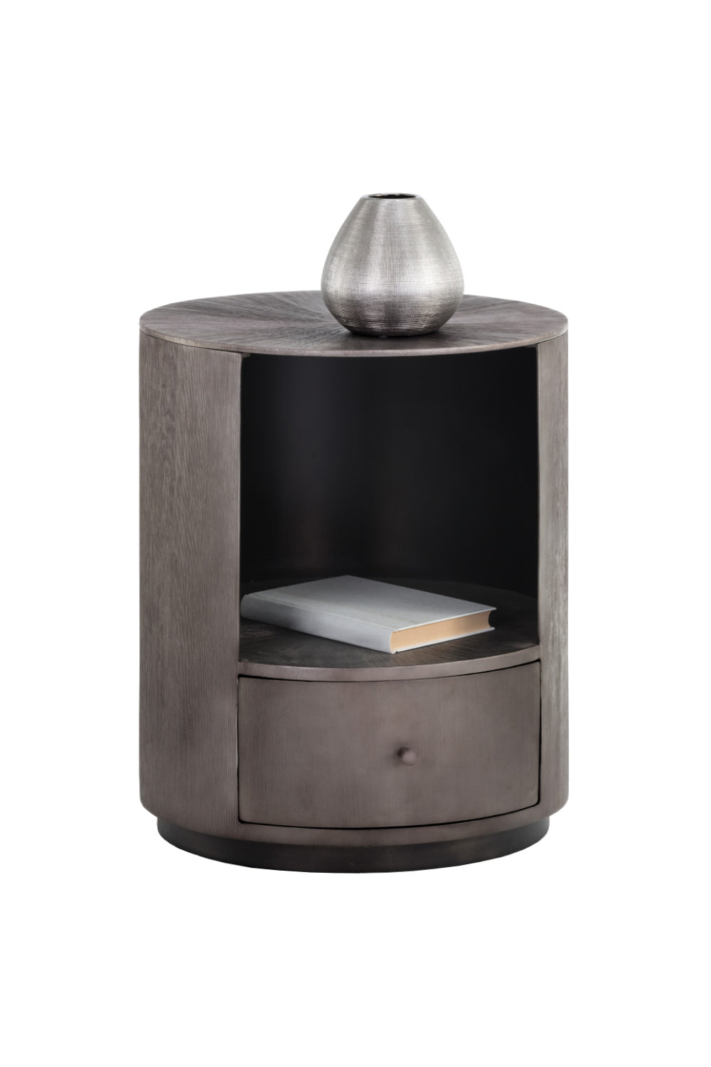   Modern European furniture - Round Gunmetal 1-Drawer Nightstand - www.oroa.com | Oroa.com