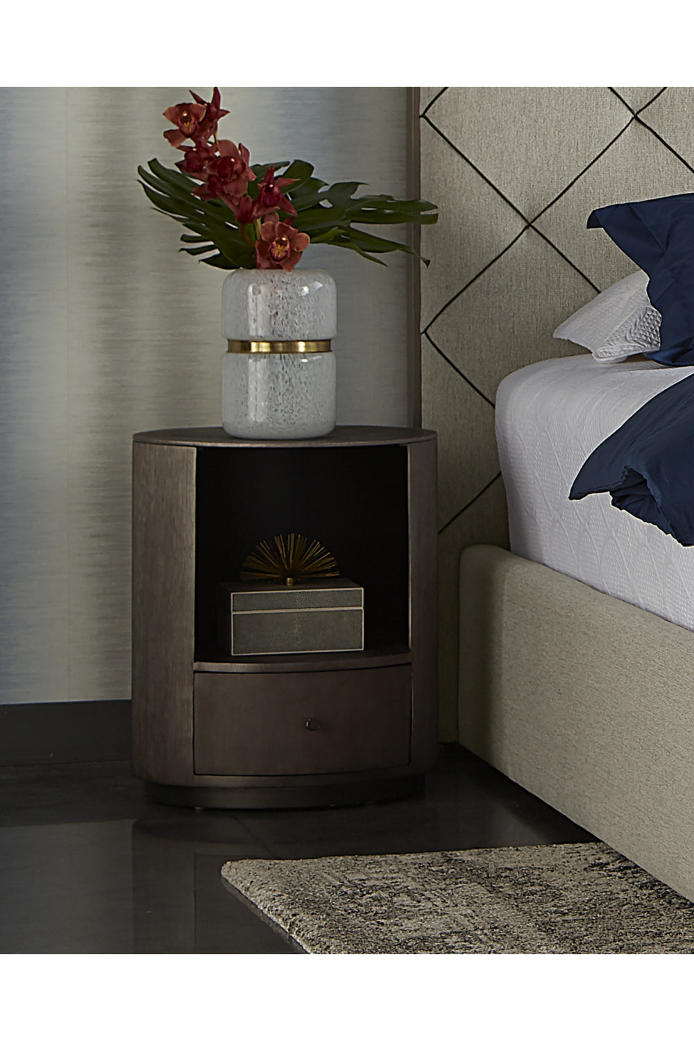   Modern European furniture - Round Gunmetal 1-Drawer Nightstand - www.oroa.com | Oroa.com