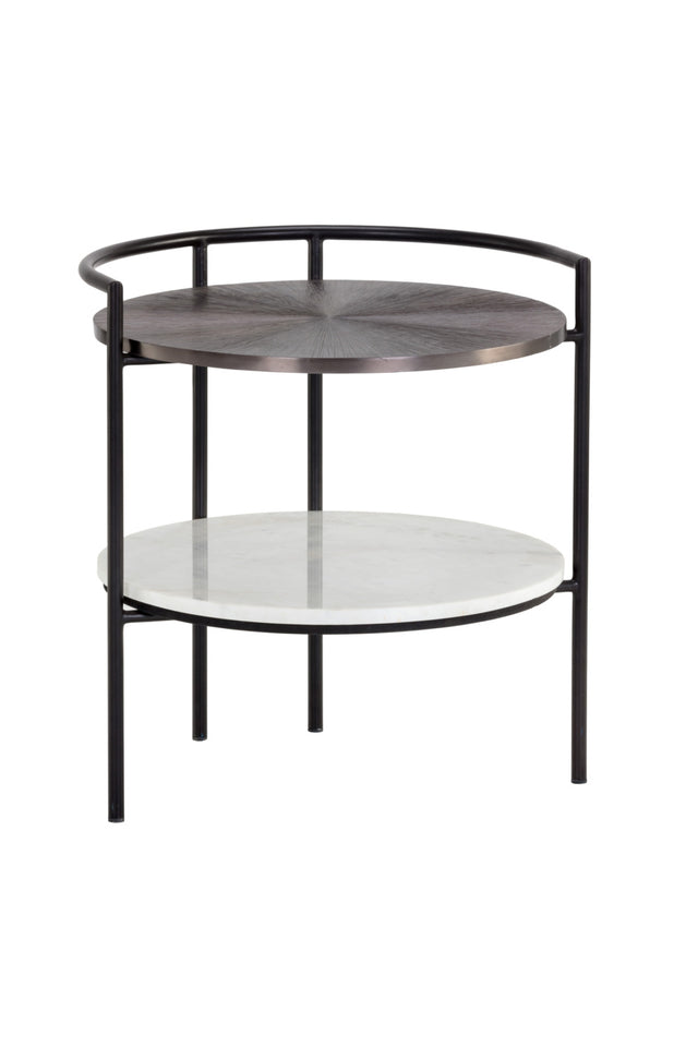Modern European furniture - Round Gunmetal & Marble Nightstand - www.oroa.com