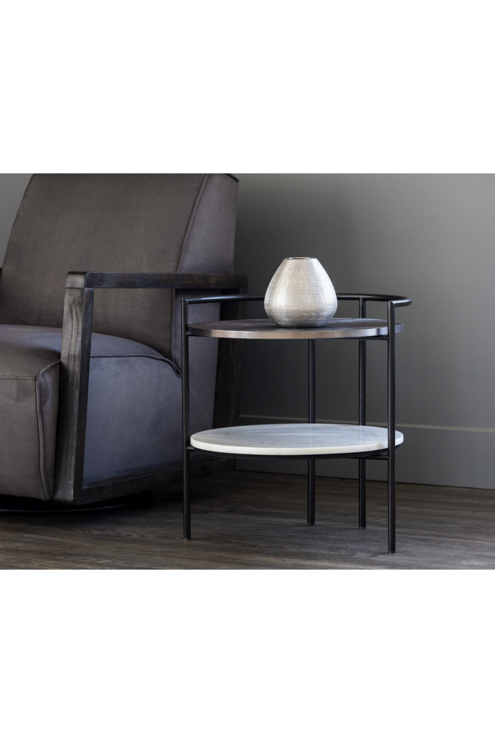   Modern European furniture - Round Gunmetal & Marble Nightstand - www.oroa.com | Oroa.com