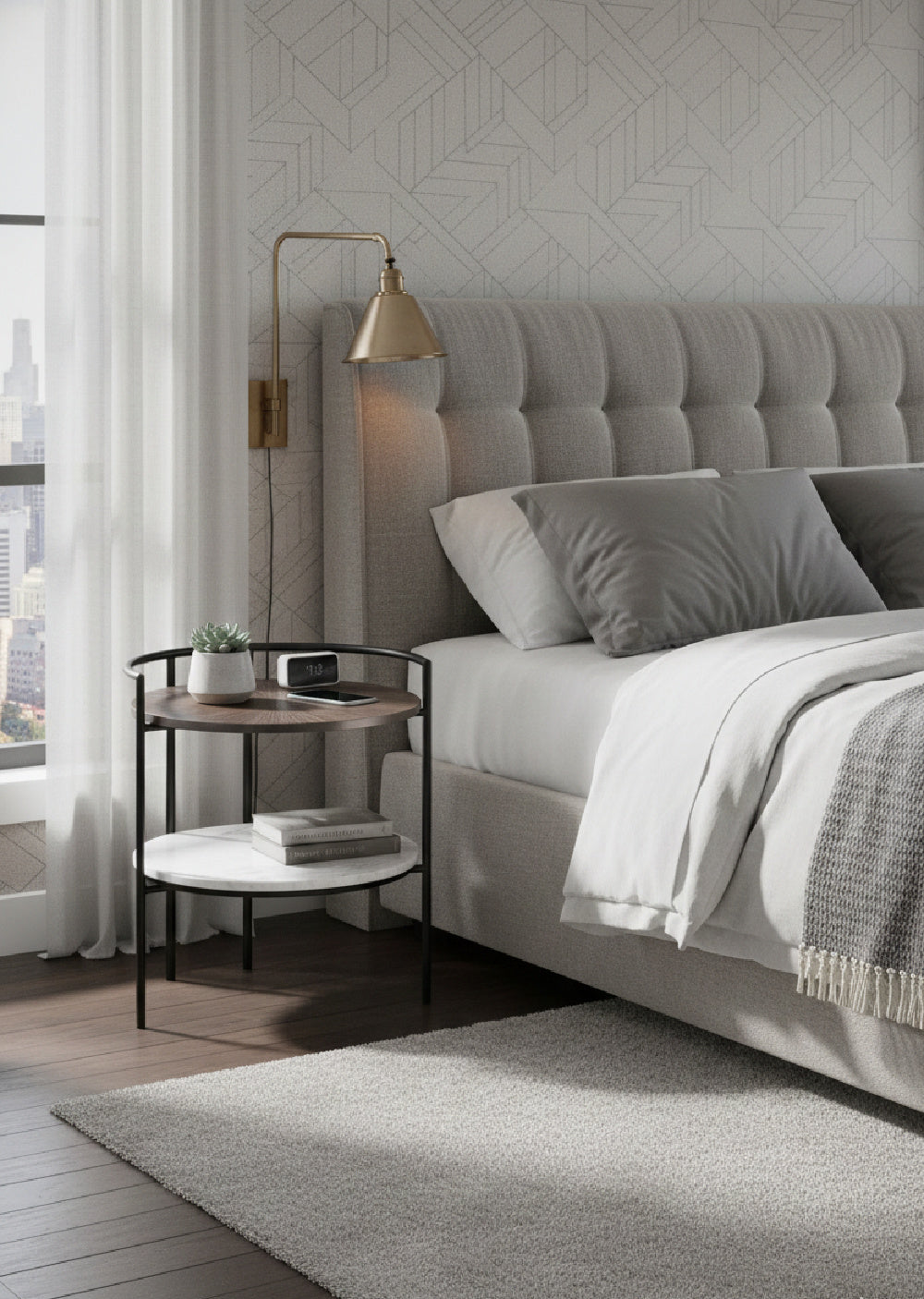   Modern European furniture - Round Gunmetal & Marble Nightstand - www.oroa.com | Oroa.com