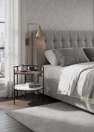   Modern European furniture - Round Gunmetal & Marble Nightstand - www.oroa.com | Oroa.com