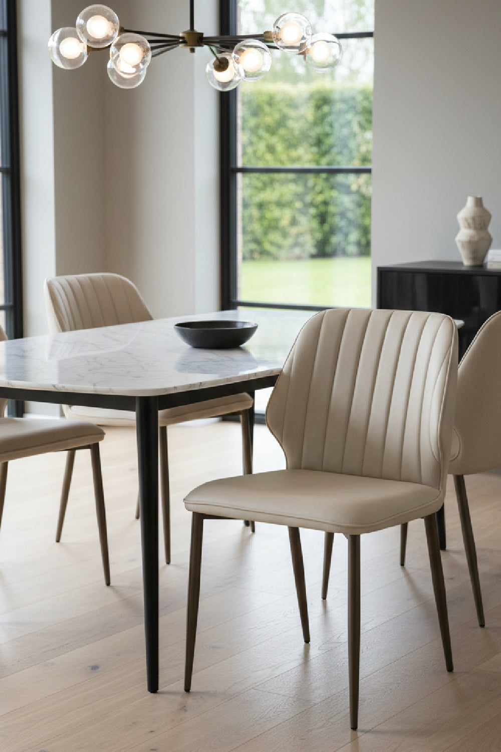   Modern European furniture - Channeled Leather Look Dining Chairs (2) - www.oroa.com | Oroa.com