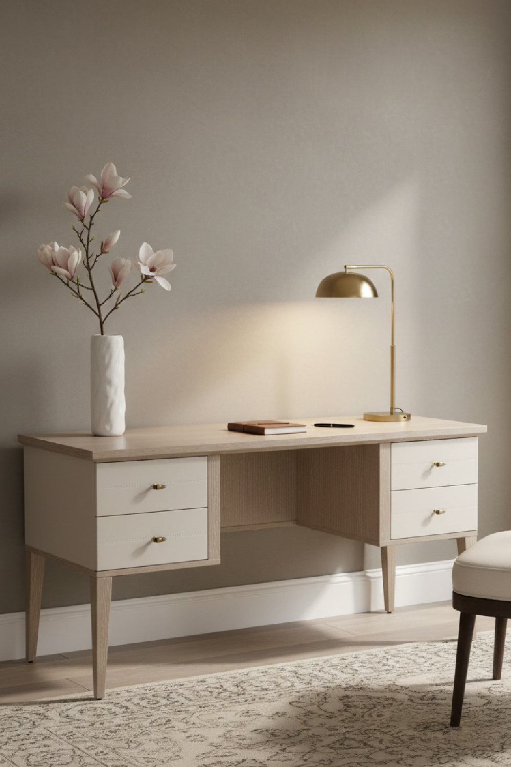   Modern European furniture - Cream Shagreen 4-Drawer Desk - www.oroa.com | Oroa.com