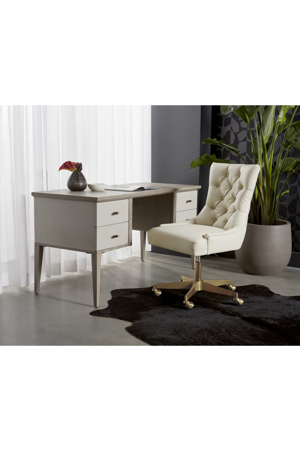  Modern European furniture - Cream Shagreen 4-Drawer Desk - www.oroa.com | Oroa.com