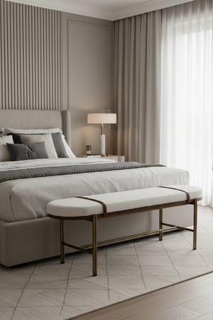   Modern European furniture - Oval White Fabric Bench - www.oroa.com | Oroa.com